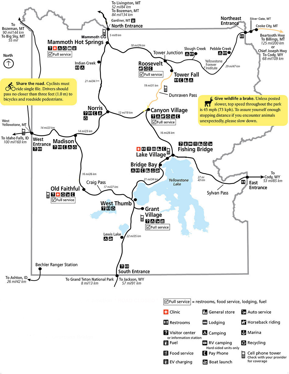 Map for Spring 2019 for Yellowstone National Park
