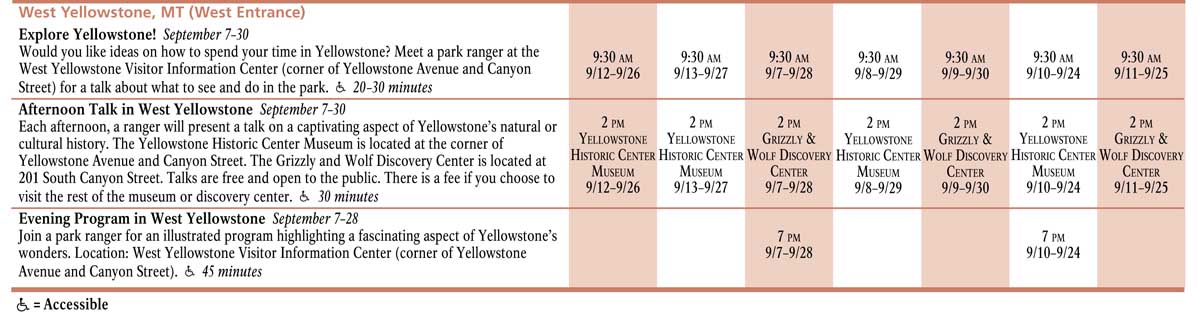 West Yellowstone Fall Ranger Led Activities Yellowstone National Park